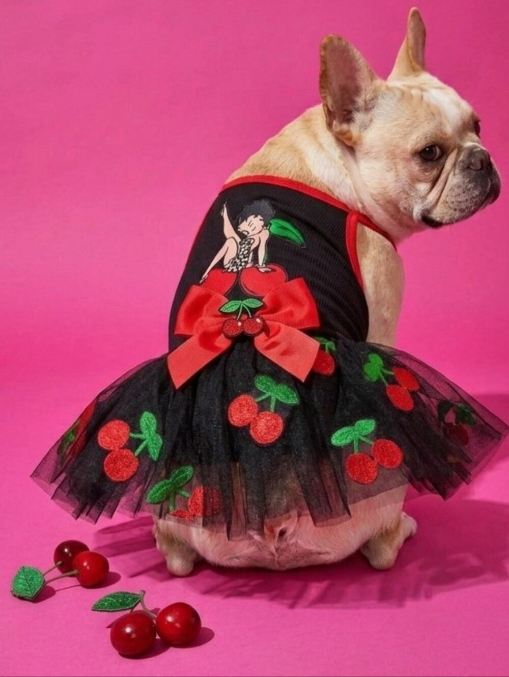 Cherry Tulle Dog Dress - Black and Red